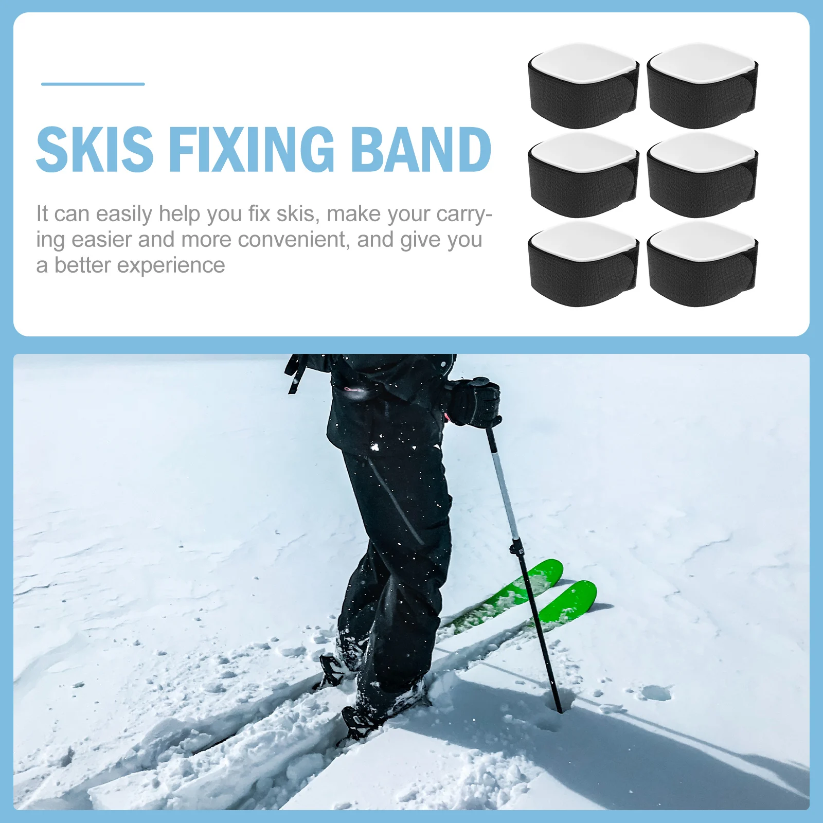 6pcs Ski Band Straps Nylon Black Sled Fixing Strap 3Pairs Sled Fixing Belts Skis Accessory Outdoor Sports