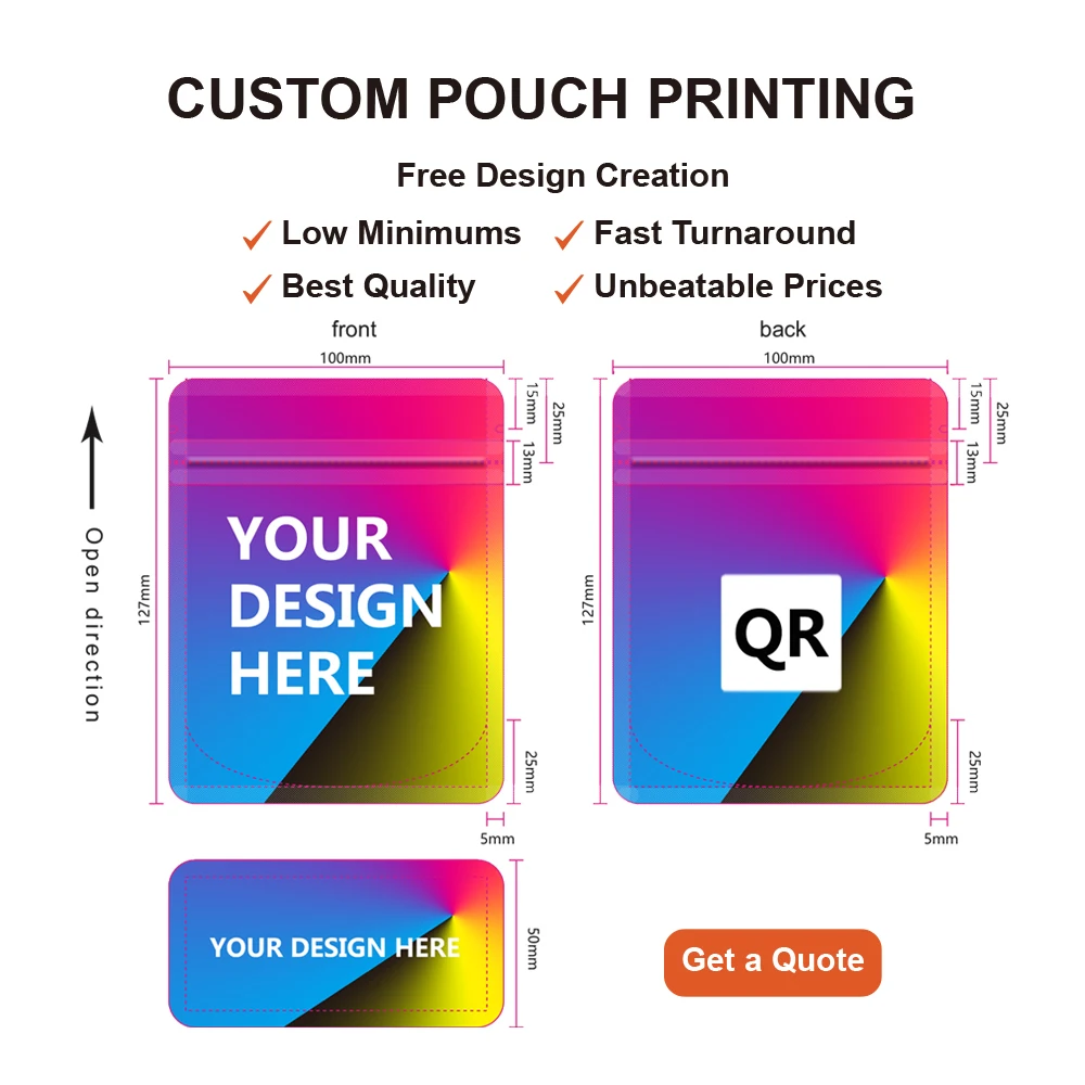 

Custom Mylar Bags With Logo 500 PCS Free Design Creation Pro Packaging Digitally Printed Your Zipper Bags 1-3.5G Your Design QR