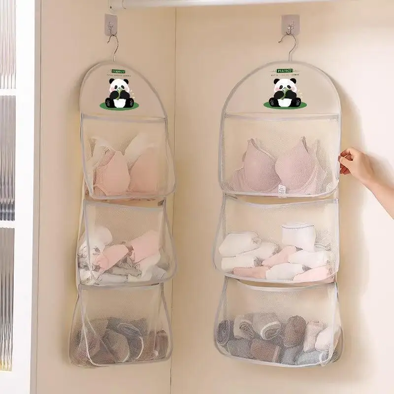 

Hanging Closet Organizer with Mesh Pockets, Wall Mounted Storage Bag for Socks Underwear Lingerie Dorm Room Space Saver