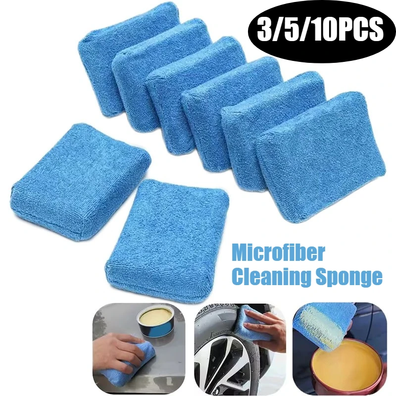 3/5/10PCS Car Cleaning Sponge | Microfiber Square Car Polishing Sponge Pad | Car Detailing Tools and Accessories