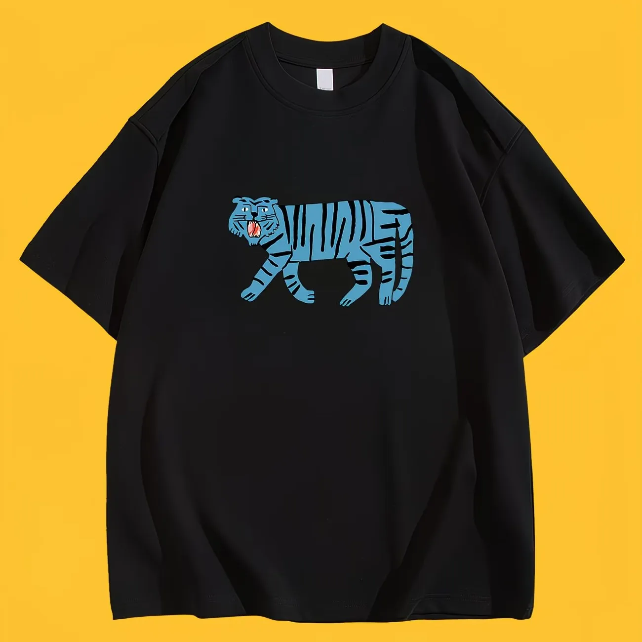 Creative Cartoon Tiger Graphic T-Shirt Funny Animal Print Tee Summer Short Sleeve Unique Design Artistic Fashion Unisex Top