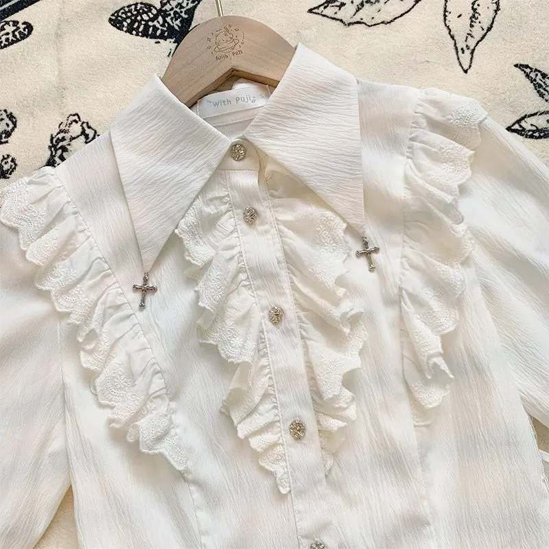 

Kimutomo Shirts Women Lolita Style Long Sleeve Fashion Grunge Gothic Y2k Aesthetic Harajuku Blouse Ruffles Ladies Casual Tops