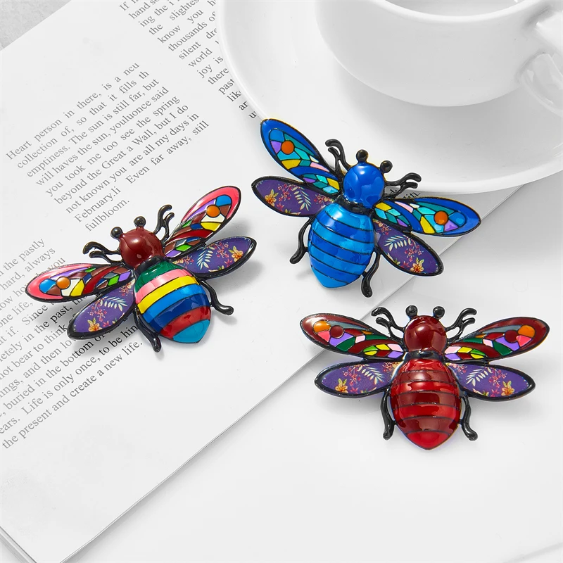 YAOLOGE Cartoon Colorful Enamel Insect Bee Brooches For Women Kids Creative Honeybee Pins Party Casual Jewelry Accessories Gifts