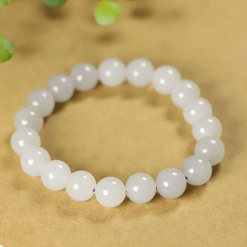 Natural Hetian Supply Chain Qinghai Old Material Light Purple Round Jade Beads Bracelet