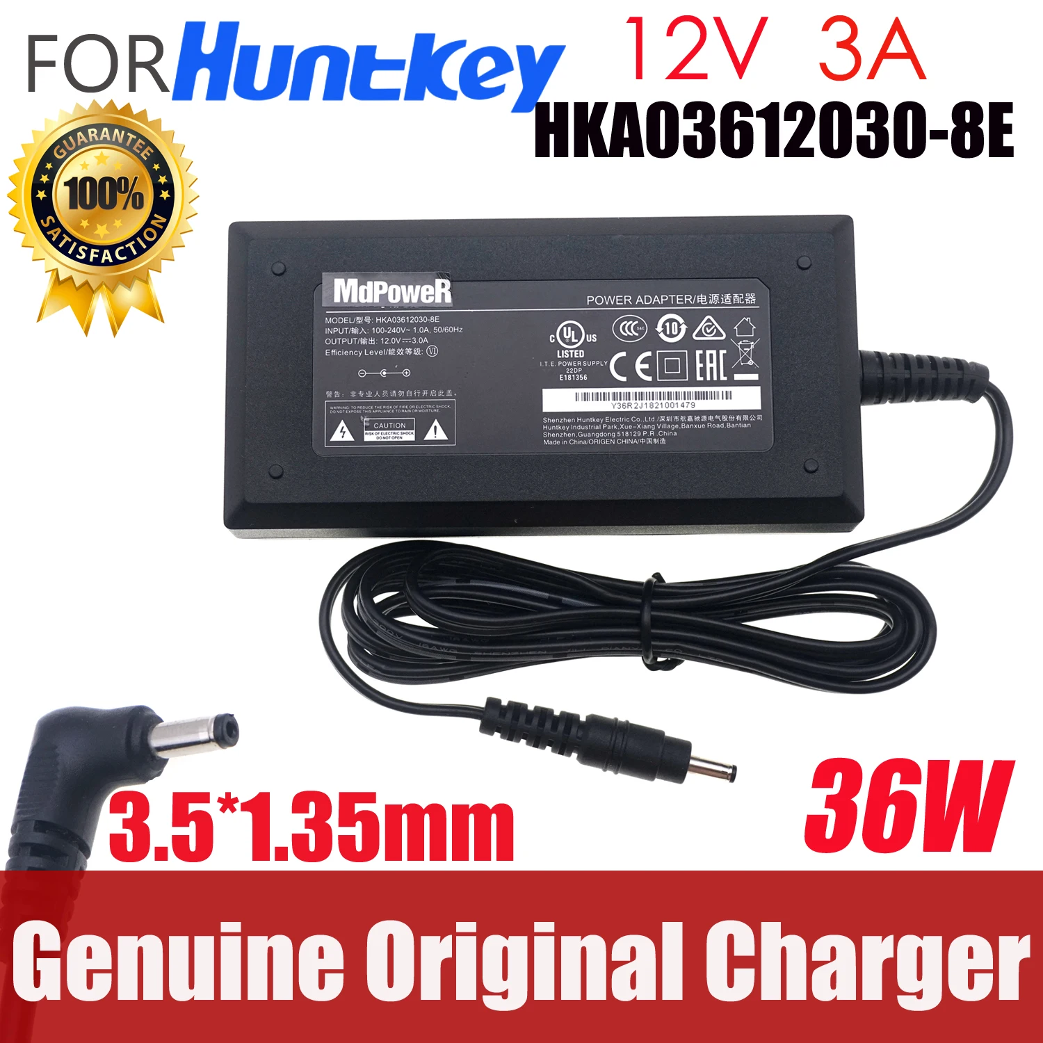 Genuine Huntkey 12V 3A 3.5*1.35mm HKA03612030-8E AC Adapter For HP Elite L2201x LM917A LM917AA Monitor Power Supply 649156-001