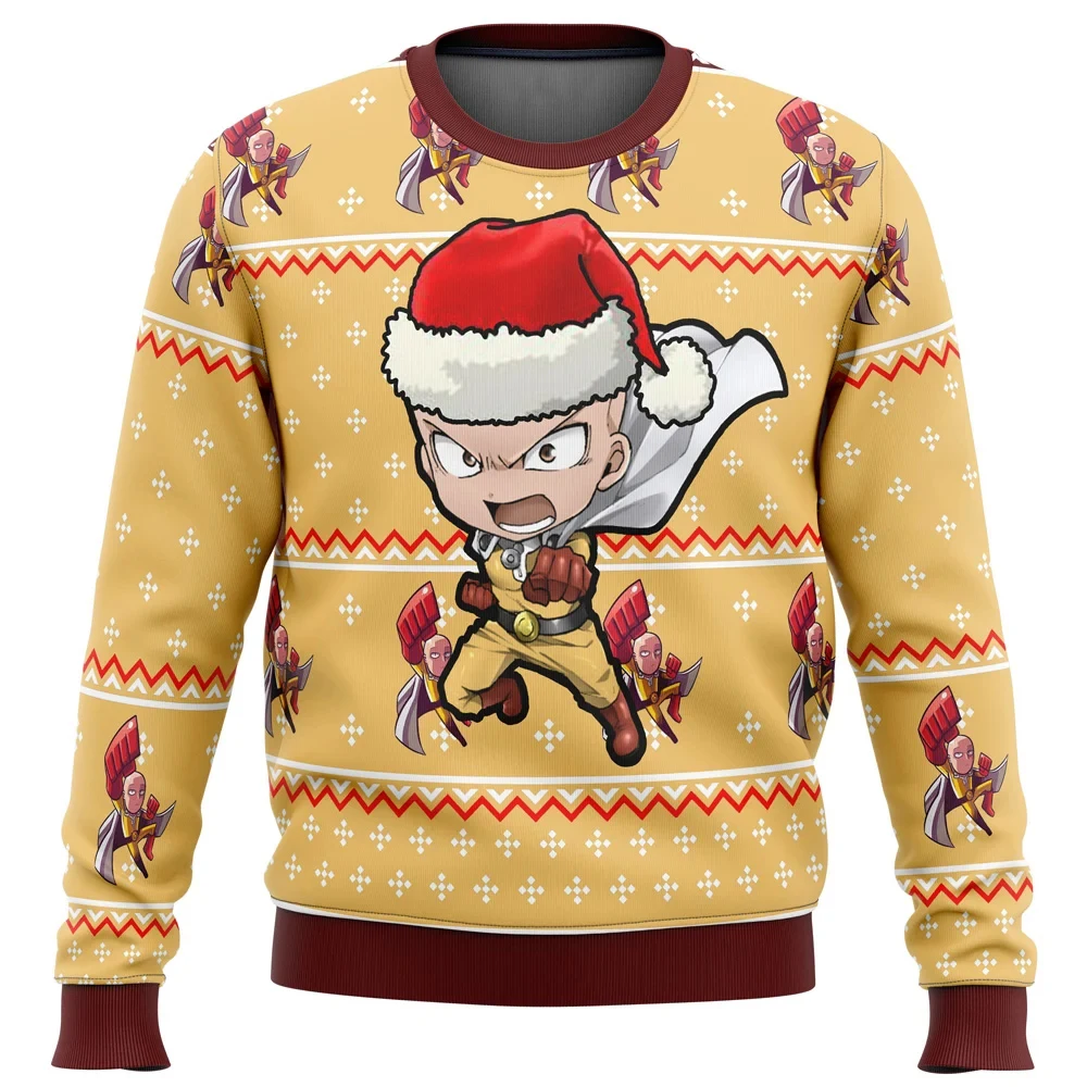 One Punch Saitama Ok Ugly Christmas Sweater Gift Santa Claus Pullover Men 3D Sweatshirt And Top Autumn And Winter Clothi