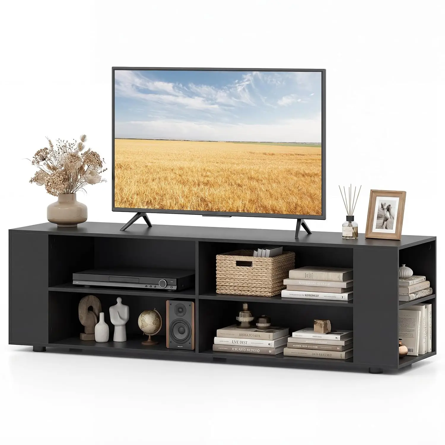 Wood TV Stand 65 Inch, Entertainment Center 8 Shelves, Storage Cabinet Living Room Bedroom, TV Console, Customized