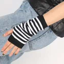 Cosplay Mitten Oversleeve Anime Glove kobiety osłona przeciwsłoneczna utrzymać ciepły mankiet szydełka Knitting Striped Print Arm rękawiczki na nadgarstki ocieplacze na ręce