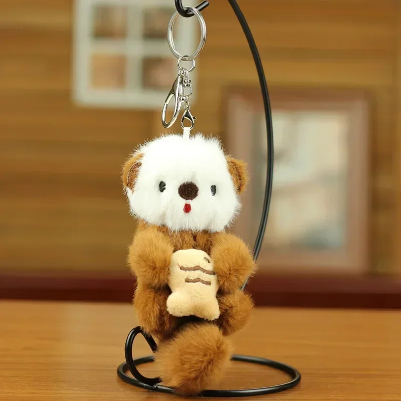 Cute Plush Otters Holding Fish Keychain Stylish Backpack Keyrings Lovely Animal School Bag Key Wallet Pendant Toy Student Gift