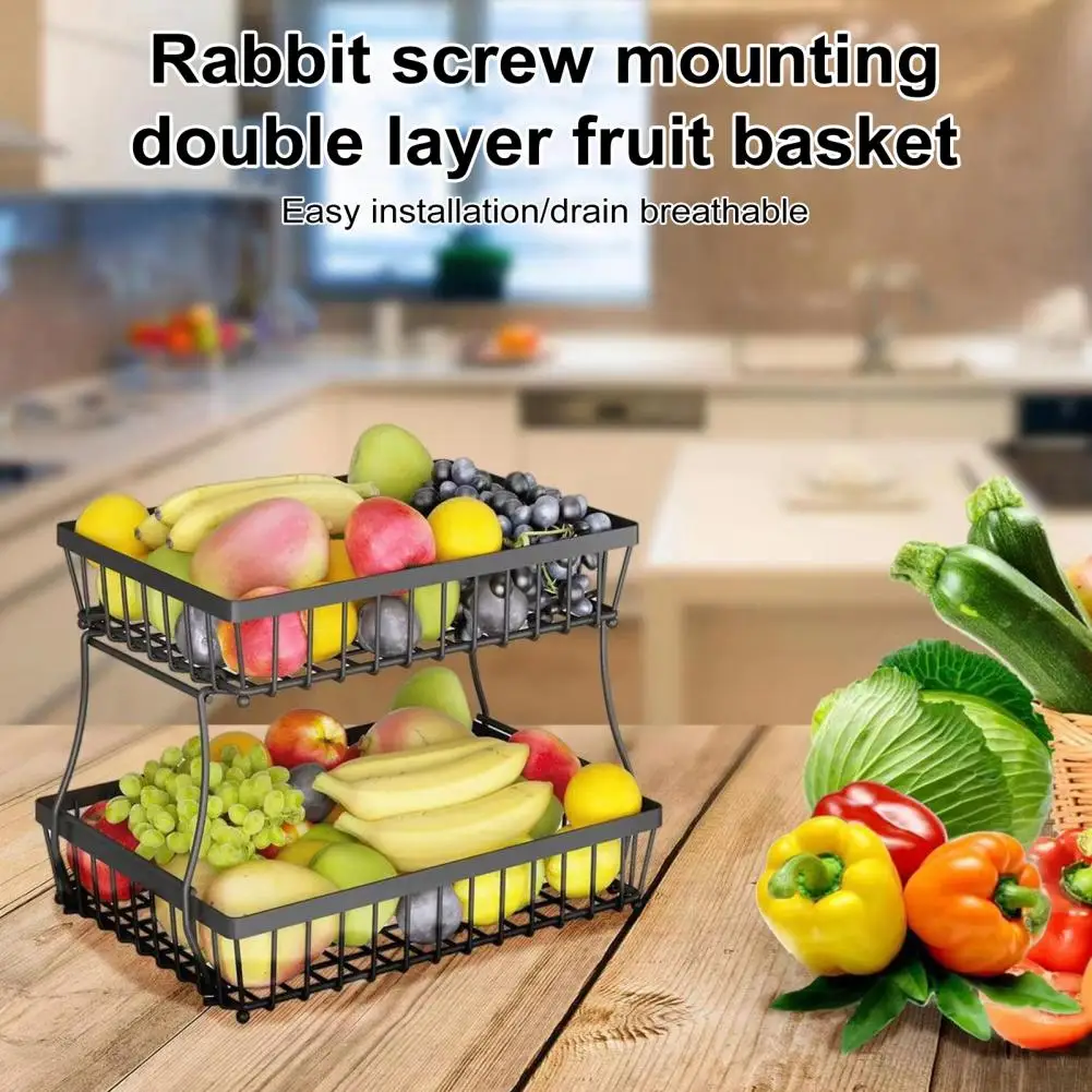 Detachable Fruit Tray Metal Wire 2 Tier Countertop Fruit Basket for Kitchen Vegetable Storage Bread Bowl Stand Organizer Sturdy