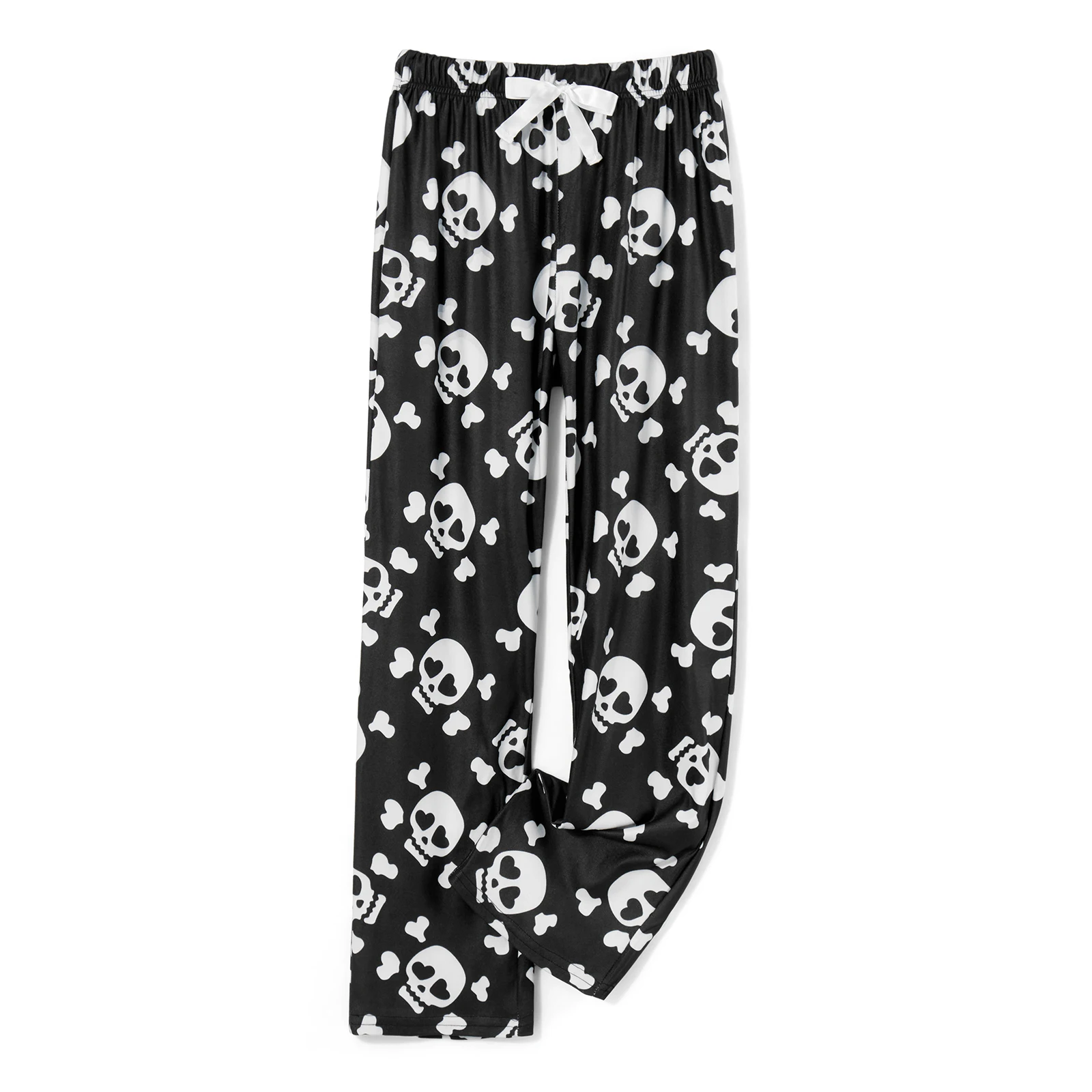 Women\'s Fuzzy Pajama Pants Sleepwear Skull Print Elastic Waist Long Pants Thickened Nightwear Halloween Lounge Bottoms