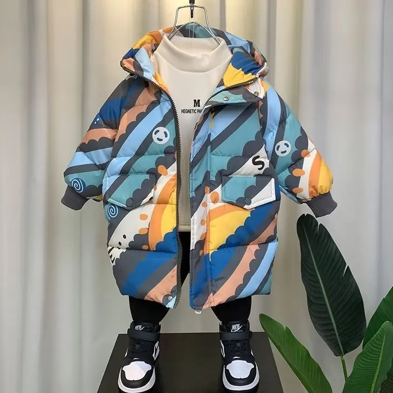 Children's Down Coat Winter Teenage Baby Boys Girls Hooded Parka & Coats Thicken Warm Long Jackets Toddler Kids Outerwear