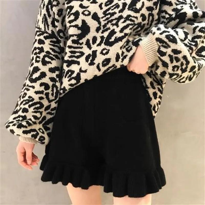 2023 Autumn Winter New Trend Wide-leg Short Pants Thickened High Waist Slim Outer Wear Knit Shorts Women Loose Casual Short