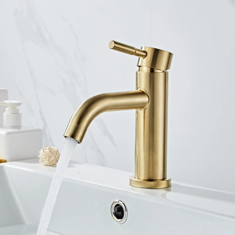 

Brushed Gold Bathroom Faucet Modern Lavatory Vanity Sink Faucet Deck Mounted Mixer Toilet Basin Faucets Hot Cold Water Mixer
