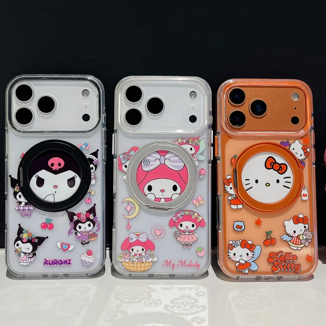

Милый мультяшный чехол Sanrio Kuromi My Melody Hello Kitty с магнитным кронштейном для телефона iPhone 17, 16, 15, 14, 13, Pro Max, чехол