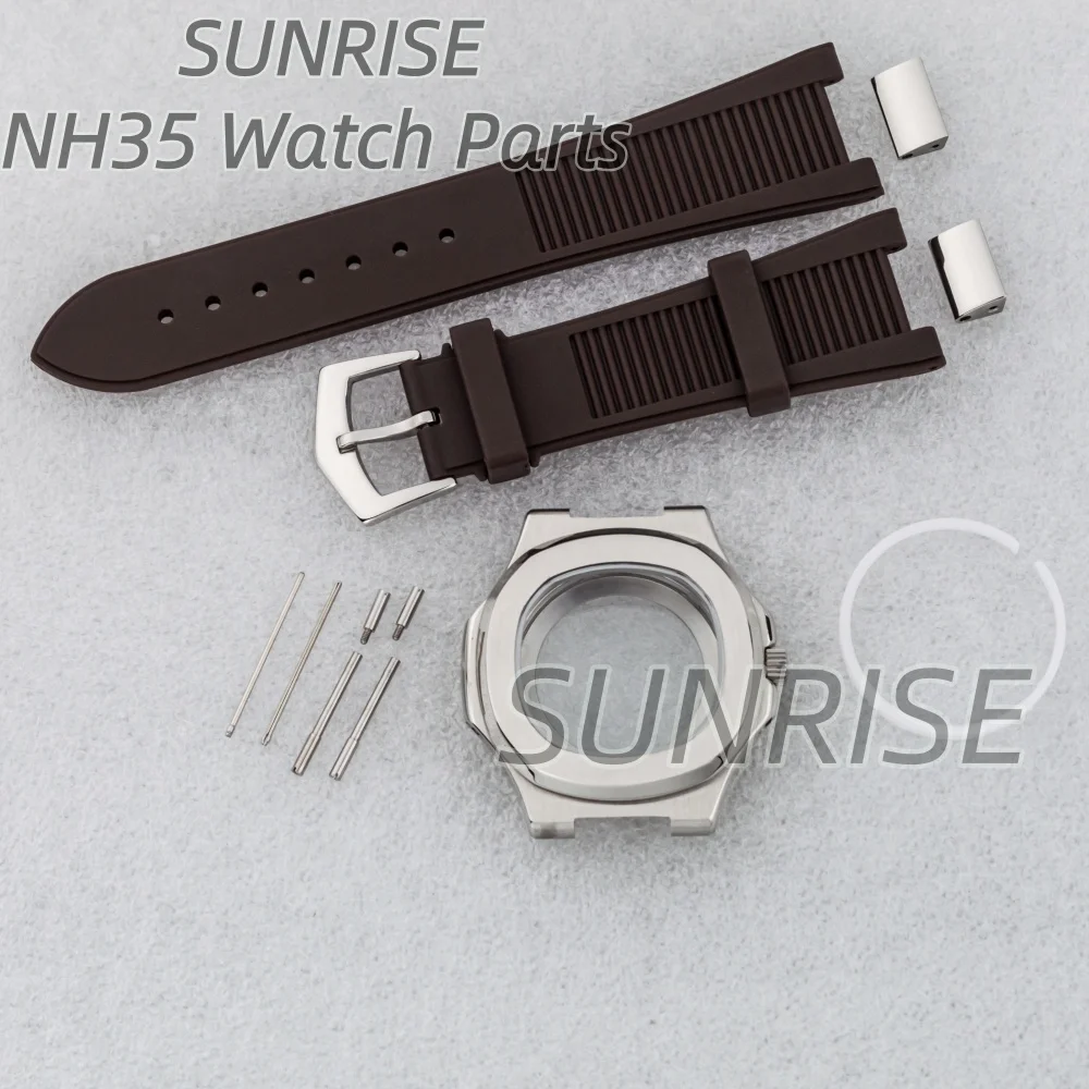 

41mm Stainless Steel Sapphire Glass Watch Case NH35 Case Rubber Strap for NH35 NH36 NH38 Movement Nautilus Watch Case Dial Parts