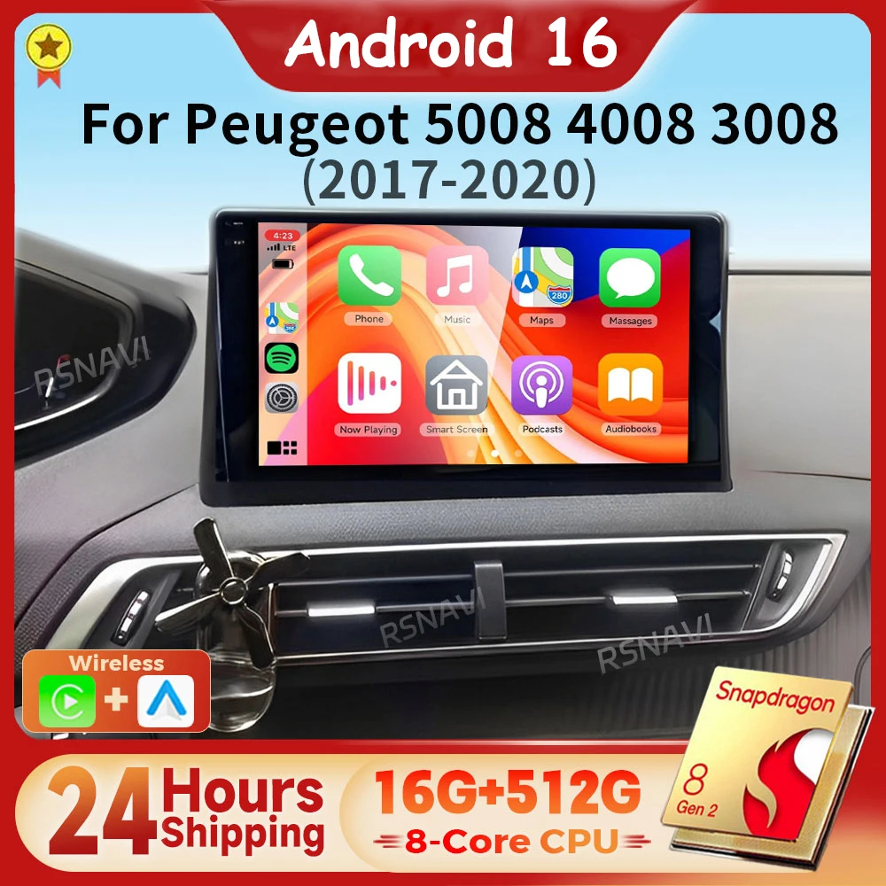 Qualcomm Android 16 Carplay Auto Car Radio Multimedia Video Player For Peugeot 5008 4008 3008 2017 - 2020 2din 24-hour shipping 