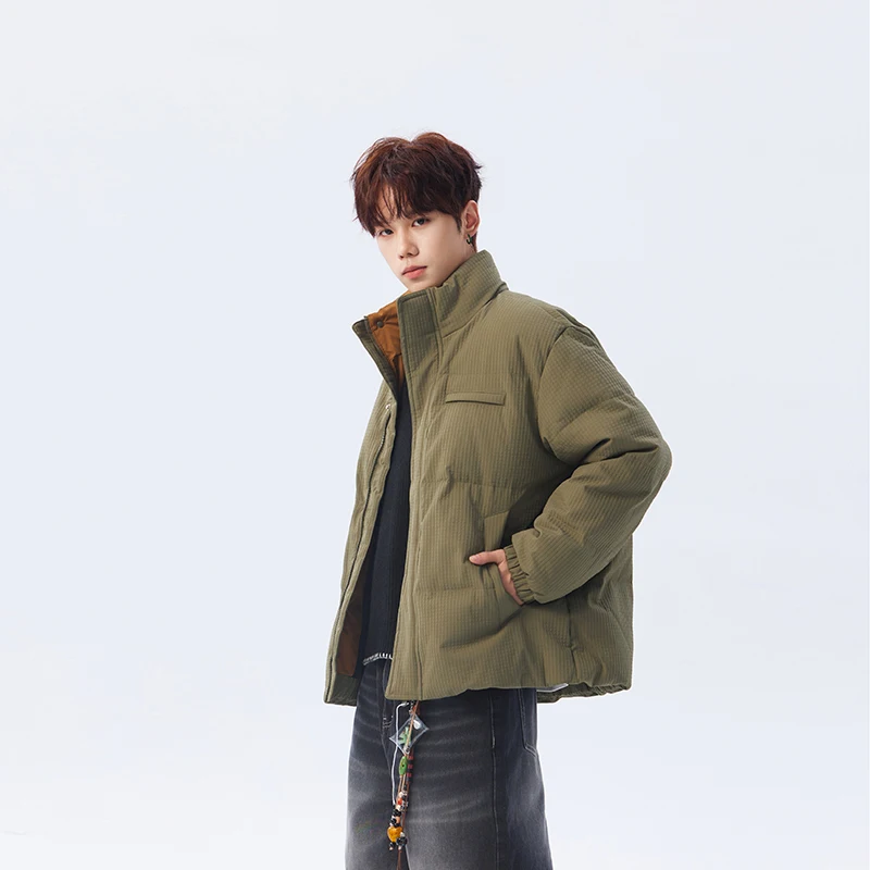 

Men's Winter Thiened down Jaet Stand Collar Windproof Warm Outerwear Casual Sle Zipper Closure Polyester Fabric