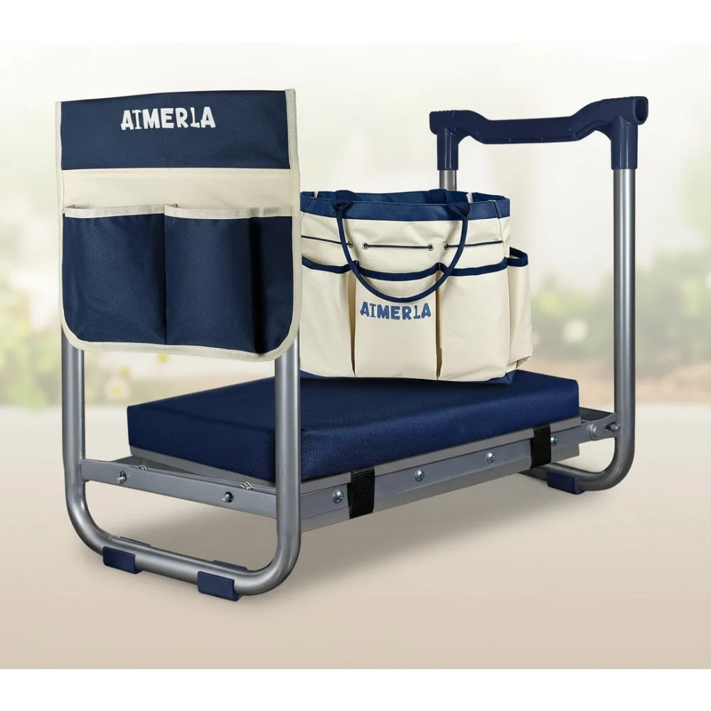 

Foldable Garden Kneeler Seat with Detachable Cloud Pad - Heavy Duty Portable Bench & 2 Large Tool Bags for Indoor Outdoor Use