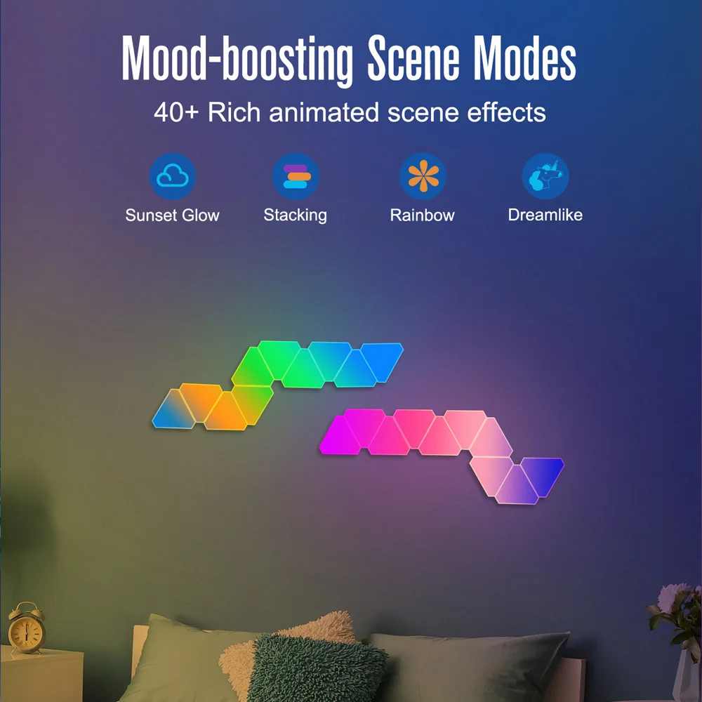Imagem -04 - Inteligente Led Triângulo Luz Noturna Ambiente Tuya Wifi e bt Lâmpada de Parede Rgb App Regulável Controle de Voz Sala de Jogos tv Contexto Decoração do Quarto