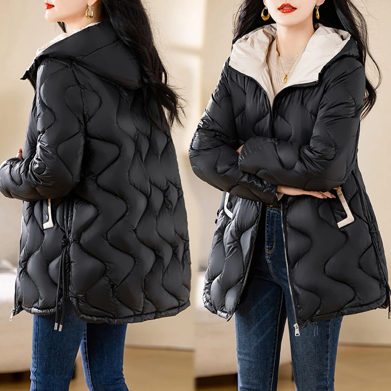 2024 New Winter Jacket Parkas Women Coat Fur Collar Hooded Overcoat Female Jacket Parka Thick Warm Cotton Padded Outwear