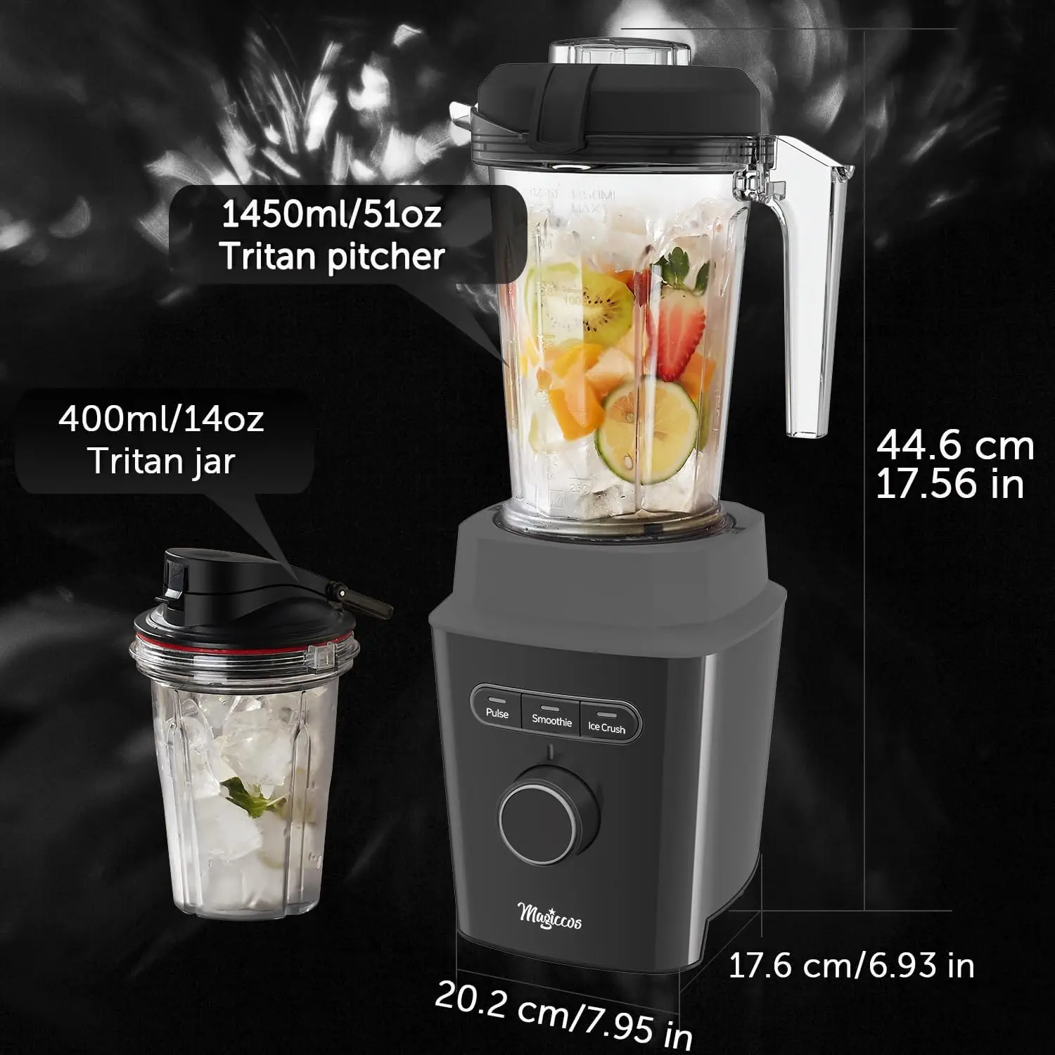 High Speed Blender - 51Oz Blender Jar, 14Oz Travel Jar, Variable Speeds Contorl, Compact Size 1000W High Speed Motor, For Shakes