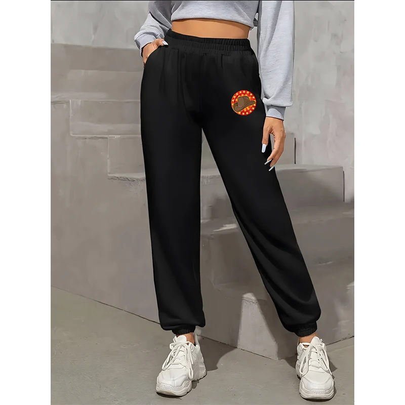 

Women's Pants Cartoon Hat Print Casual Loose Elasticated Waist Pockets Ladies Drawstring Trousers Fashion