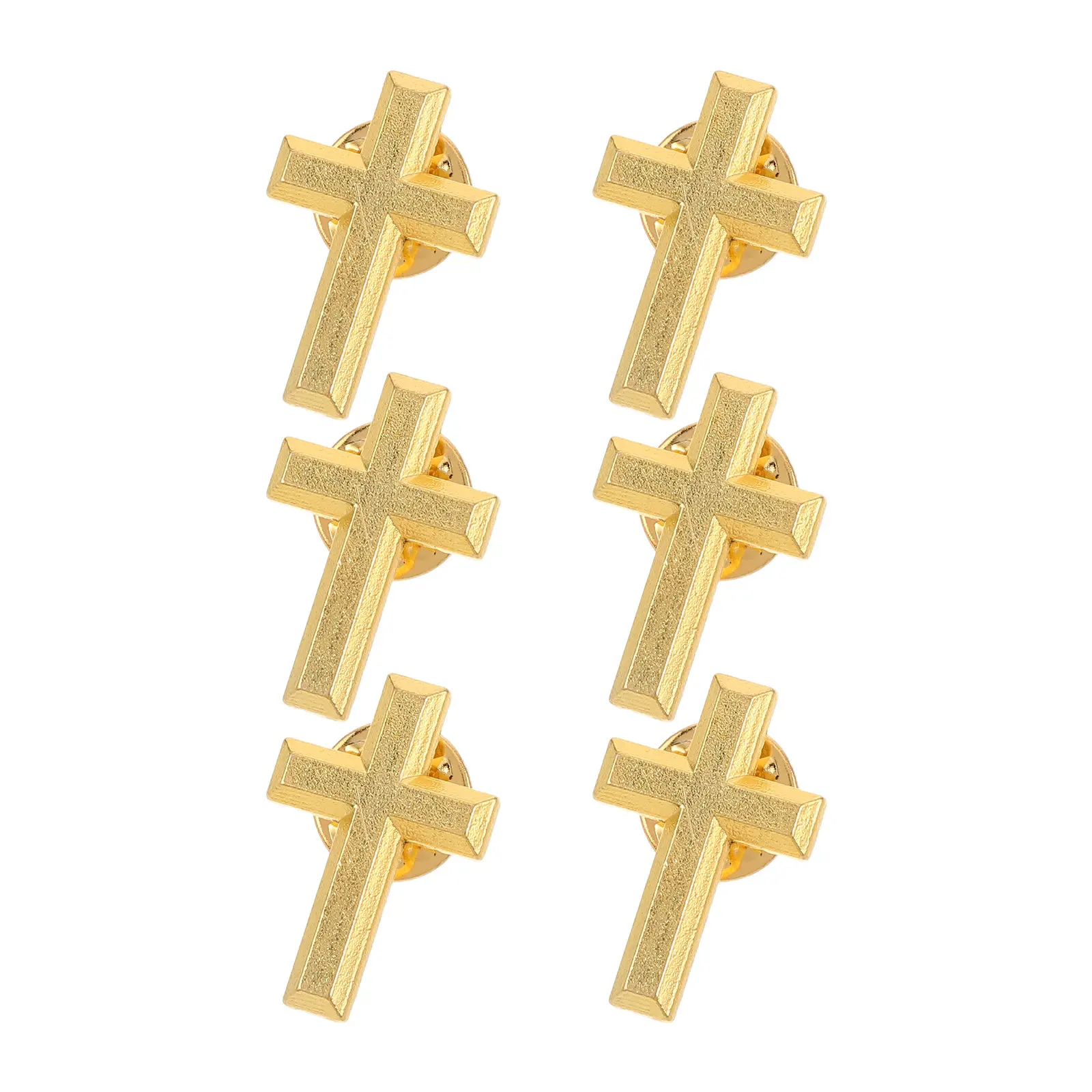 6Pcs Cross Lapel Pin Church Brooch Gold Tone Metal Crucifix Suit Tie Tack Badge Faith Cross Brooch for Baptism Communion Wedding