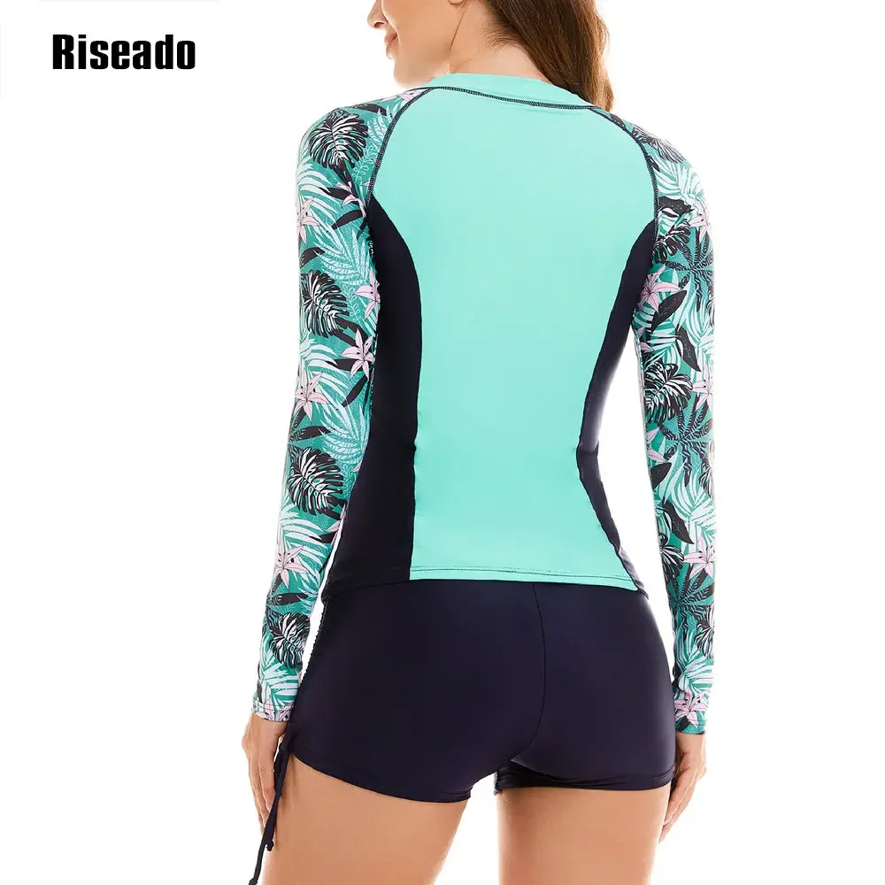 Riseado 2025 nuevo traje de baño de cintura alta para mujer, traje de baño Tankini de dos piezas de manga larga, Top y pantalones cortos