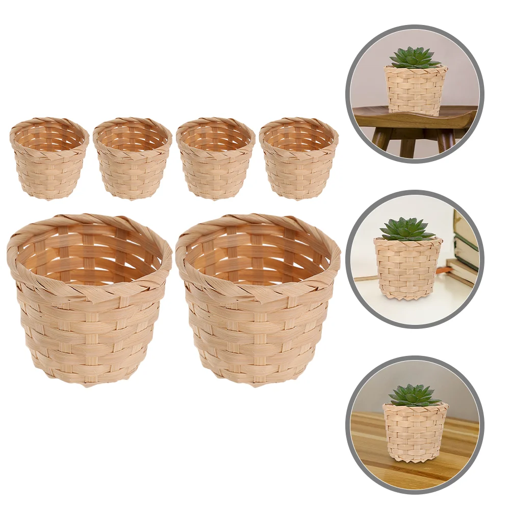 

6 Pcs Bamboo Storage Basket Picnic Home Decor Miniature Woven Baskets with Handle Blanket