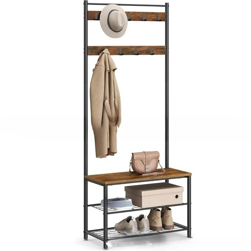 

Storage Coat rack layer with storage shoe stool and hook Entrance Hanging clothes rack