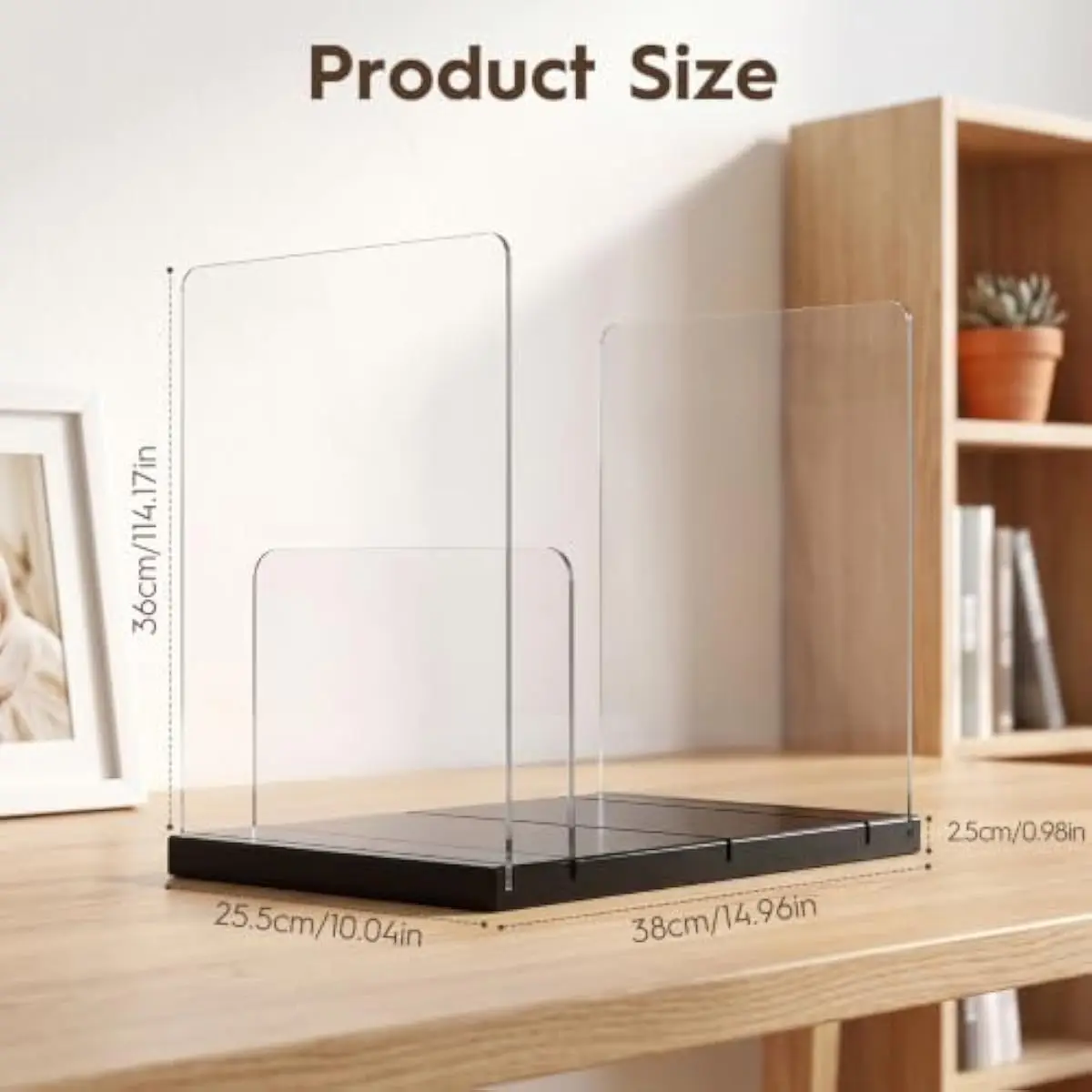 Vertical Magazine Organizer with Lacquered Pine Frame and Three Transparent Acrylic Panels for Desk, Shelf or Counter Use — Comp