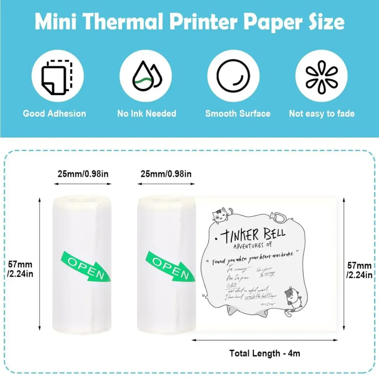 Mini Printer Color Sticker Thermal Paper Label Paper Sticker Photo Papers for PeriPage PAPERANG Poooli 57X25mm Photo Printer