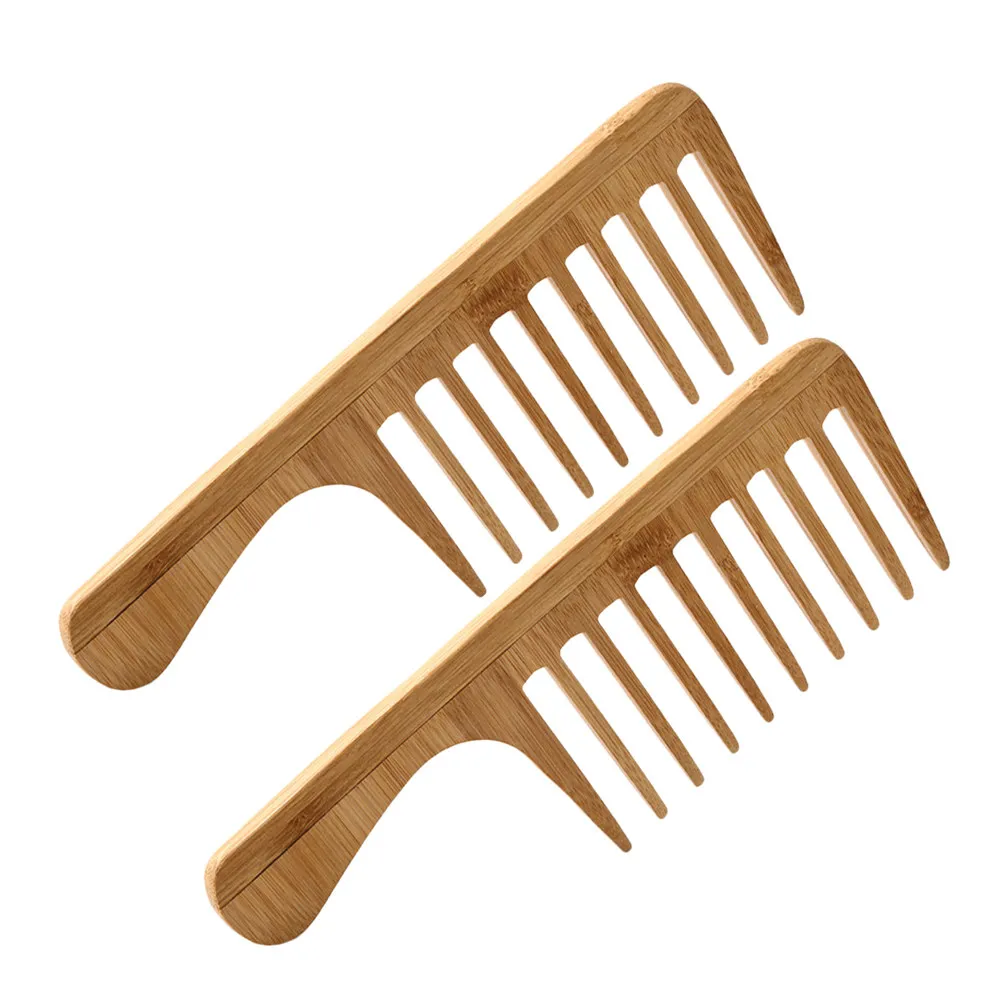 

2Pcs Bamboo Comb Wide Tooth Large Teeth Hair Styling Men Women Scalp Massager Curly Hair Bamboo Comb