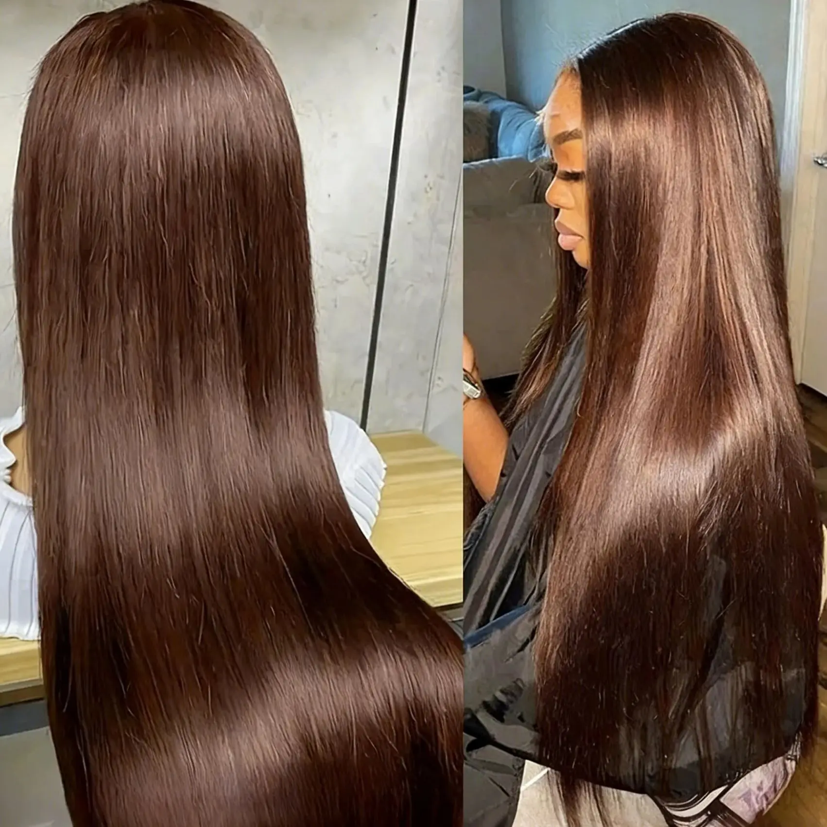 

Прямые шоколадно-коричневые парики из натуральных волос 13X4 с прозрачной кружевной основой для женщин, предварительно выщипанные, 13X6 HD кружевной фронтальный парик