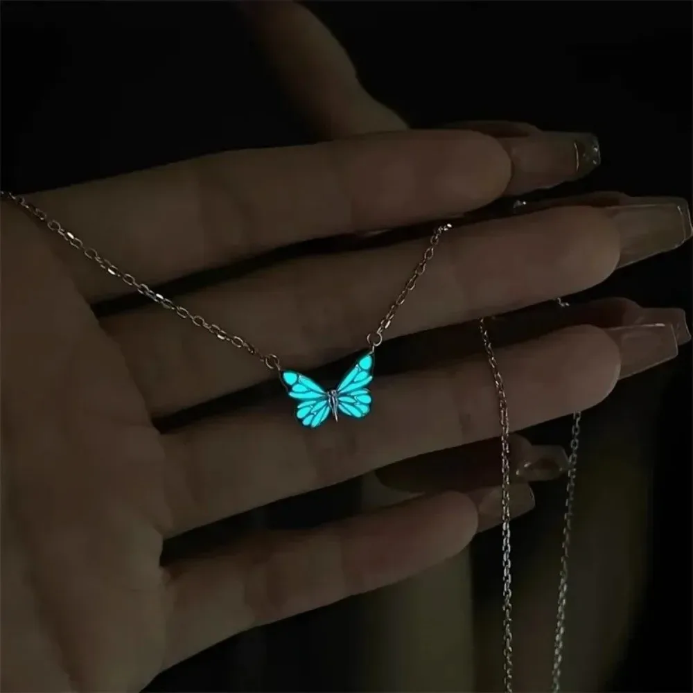 Cute Luminous Butterfly Necklace Elegant Sweet Butterfly Bracelet Bangle Clavicle Chain Forest Necklace Bracelet Gift