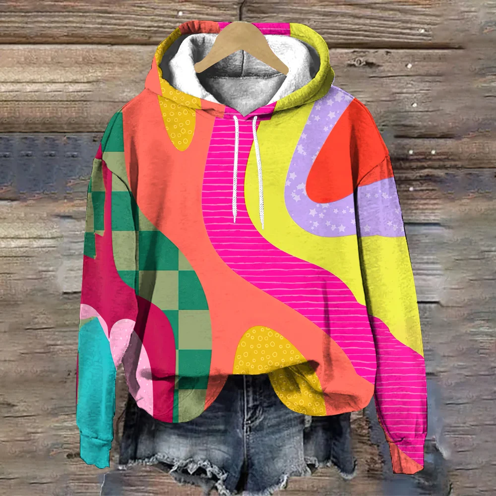 

Autumn Fashion Hoodies Colored Stripes Designer Y2K Pullover Women Clothing Loose Women's Tops 2024 New Women's Sweatshirts