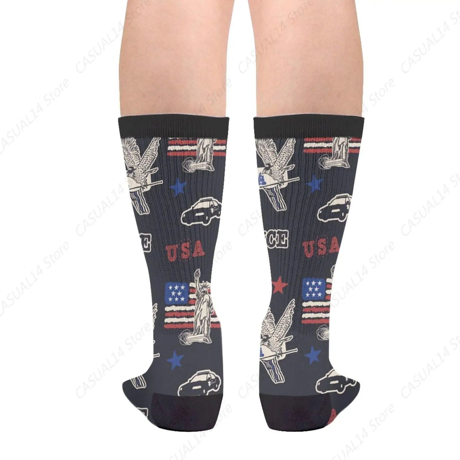 Bandera americana Bandera de la policía estadounidense Águila Estatua de la libertad Casual Divertido Funky Novedad Calcetines para hombres y mujeres