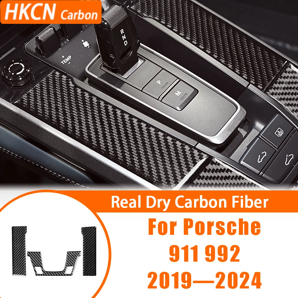 

For Porsche 992 911 2019-2024 Carbon Fiber Gear Shift Center Console Panel Car Accessories Interior Soft Cover Sticker Auto Trim