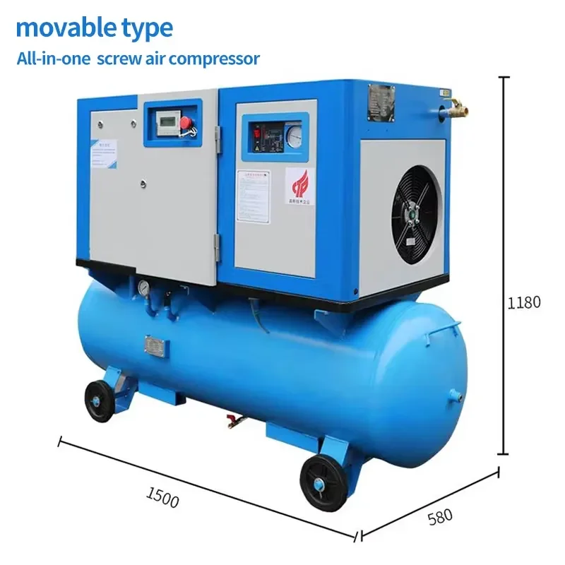 for Industrial All-in-one Integrated Miniwatt New Air Compressor Screw Type with Tank and Dryer 4kw 6hp 7.5kw 10hp 220v 11KW