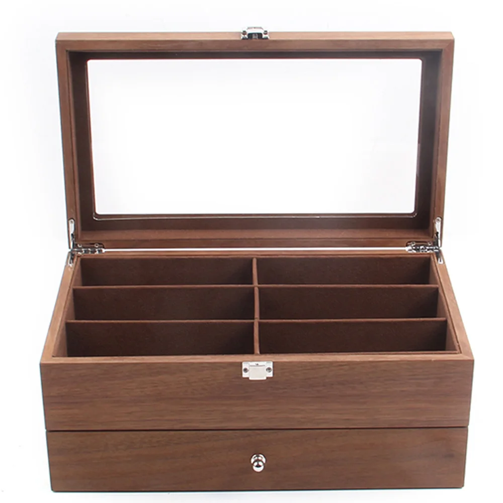 12 Slot Sunglasses Organizer Box Eyeglasses Display Case Storage for Women Men Can Put Different Sunglasses Separately Wood