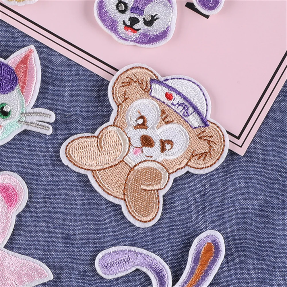 Cute Disney StellaLou Bunny Bear ShellieMay Series Iron on Embroidered Patches For Sew Clothes Jeans Ironing Cartoon Applique