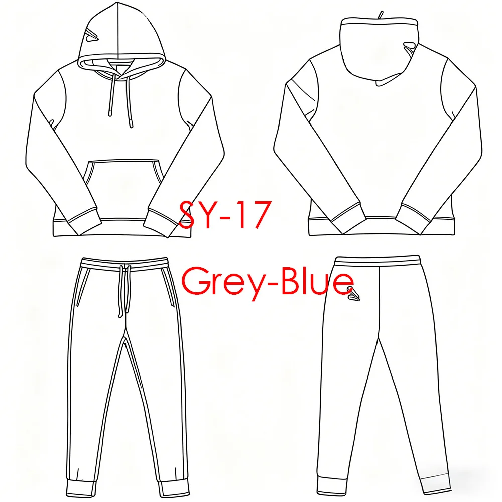 SY-17 Men's Cotton Tracksuit Hoodie and Trousers Set Streetwear Jogging Autumn Winter Clothing Comfortable Tops and Pants