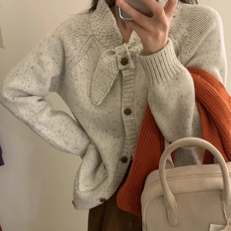 النسخة الكورية المرأة العنق تصميم سميكة سترة محبوكة الخريف والشتاء سترة سترة واحدة الصدر الجديدة #1