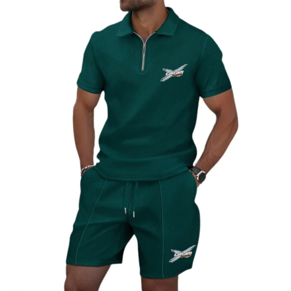 Can Am Off Road Brp Atv Commander Utv Youth Polo Suit Waffle Short Sleeved Shirt & Shorts Sets Men's Lapel Golf Sportwear 2pcs