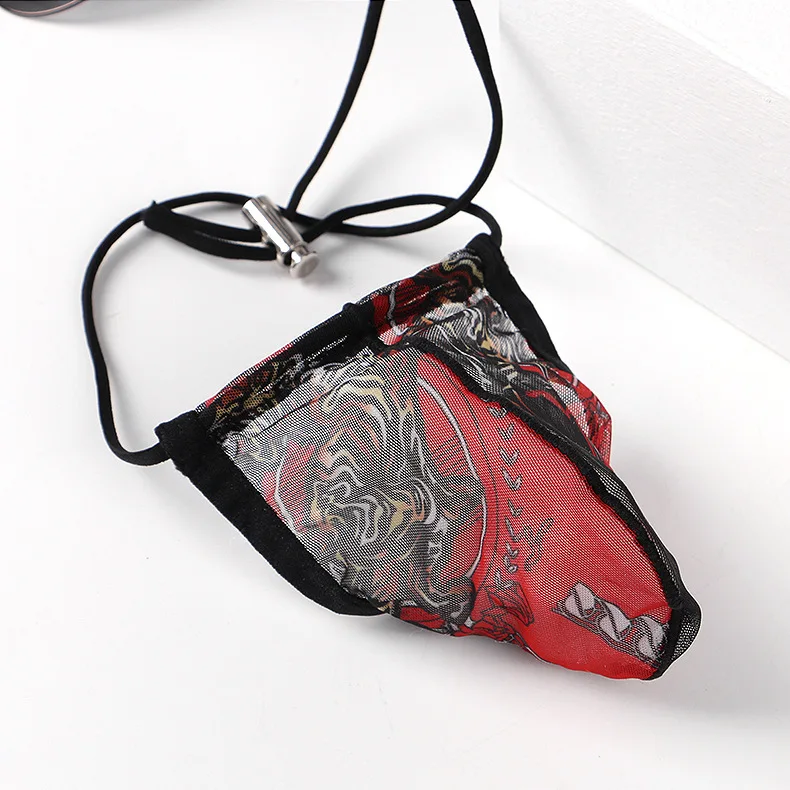 Sexy Men Ice Silk Jock Thong Ultra Thin Hollow Out Double Straps Low Waist G-string 3D Pouch Body Shaping Erotic Underwear