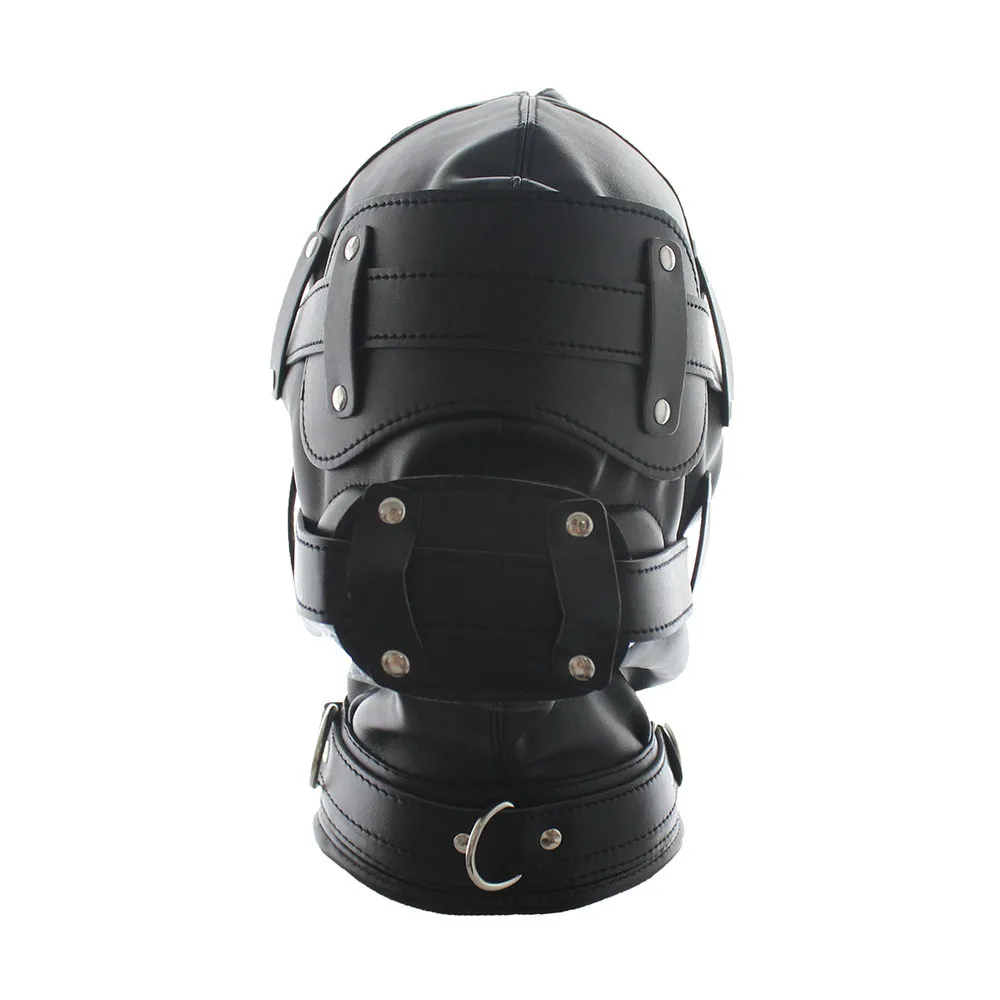 

SM Leather Padded Hood Blindfold With Lock Head Harness Mask Fetish Slave BDSM Bondage Erotic Sex Toy Couples Cosplay Party Mask