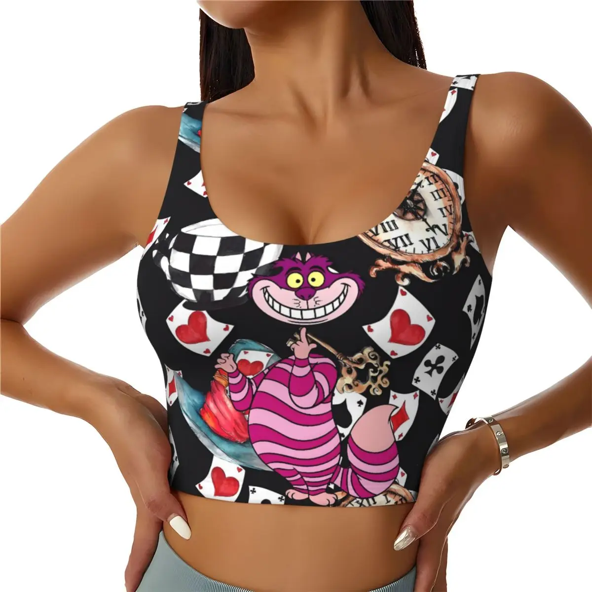 

Custom Cheshire Cat Workout Crop Tank Tops for Women Seamless Running Yoga Sports Bras
