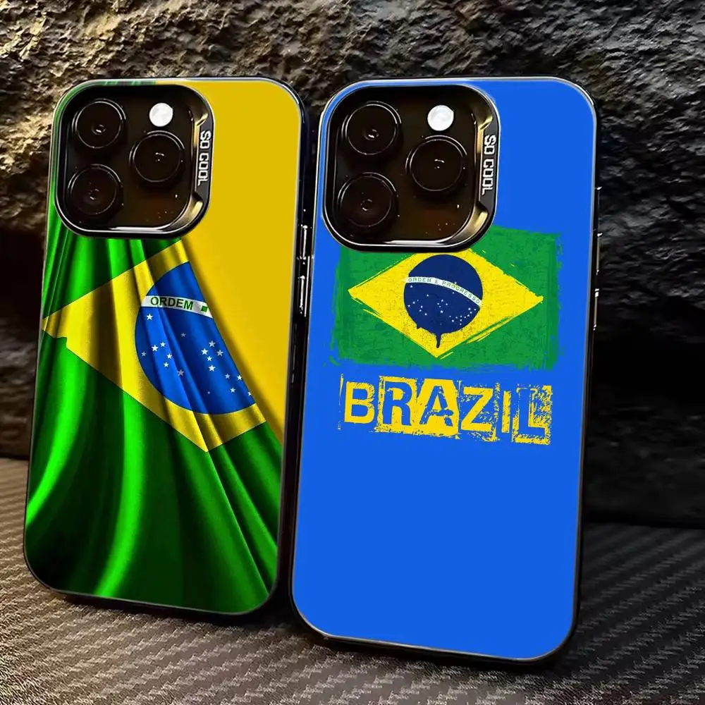 

Brazil Flag Football matches Support Phone Case For iPhone 17,16,15,14,13,12,11 Plus,Pro Max,XS,Colorful Silver Black Cover