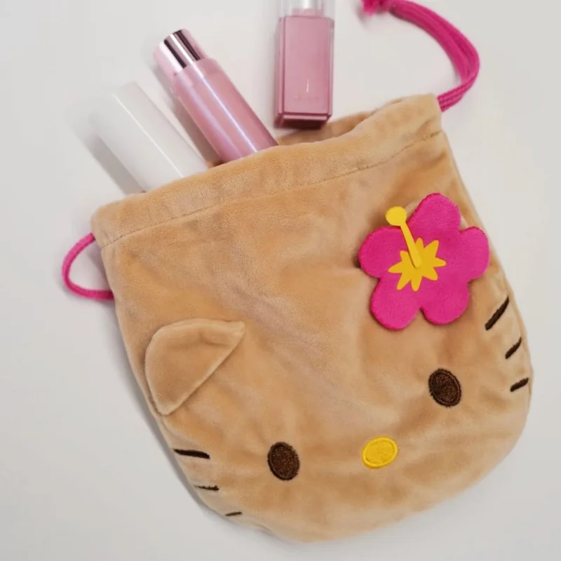 NEW Sanrio Portable Drawstring Tricolor Rabbit Usahana Plushie Bunny Storage Bag Black Fur Kitten Hawaiian Flower Portable Gifts